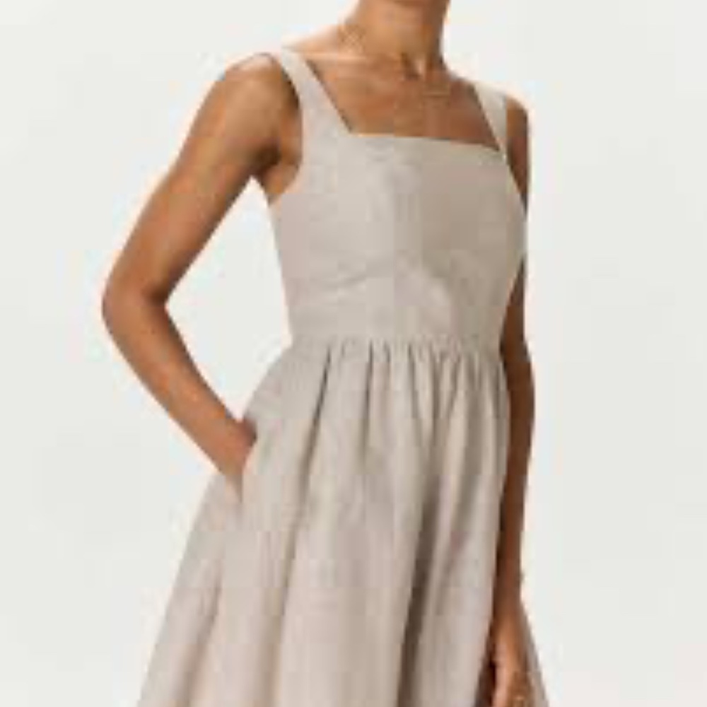 100% European Linen Fit & Flare Midi Dress Color Flax/Size L - Picture 2 of 14